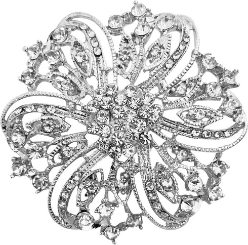 Crystal Rhinestone Brooch for Women Silver Twisted Petals Flower Brooch Pins for Women Silver Brooch for Women Clear Rhinestone Brooch Pins Rhines...