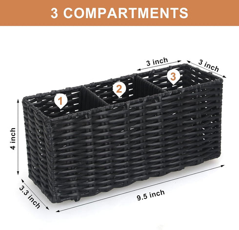 Ayiaren Wicker Silverware Cutlery Holder Black Flatware Utensil Caddy Best Silverware Organizer Storage for Countertop Party Kitchen Utensils Hold...