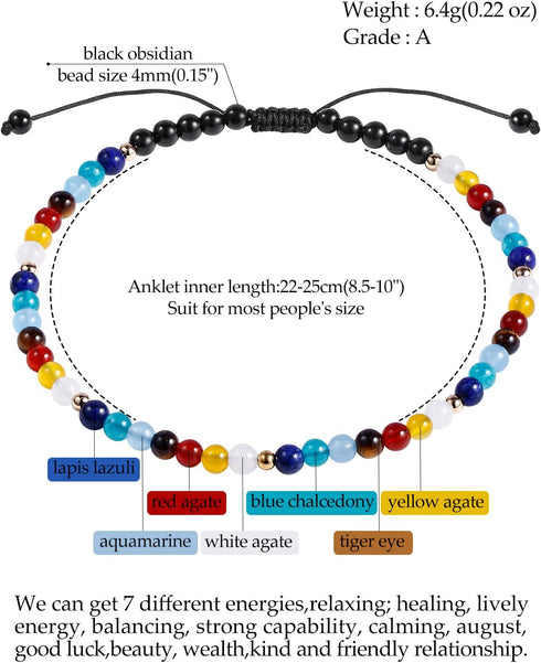 Jewever 7 Chakra Beach Anklet Bracelet for Women Foot Crystals and Healing Stones Balance Yoga Meditation Worry Stone Strand (8.5-10 Inches)...