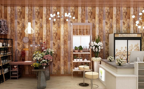 Yun-aeon Brown Wood Peel and Stick Wallpaper 17.3" X 120"Coffee Brown PVC Self Adhesive Wood Wall Peel and Stick Paper for Wall Covering Furniture...