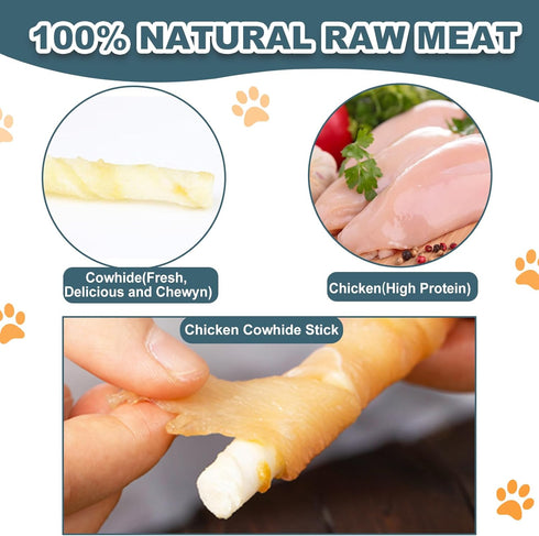 Chicken Wrapped Rawhide Sticks -Natural Dog Treats Training Rewards Nutritious Healthy Chews Pet Food Grain Free Real Meat Dried Snacks for Puppy ...