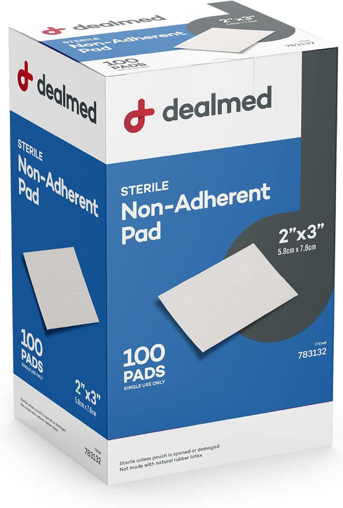 Dealmed Sterile Non-Adherent 2" x 3" Gauze Pads Non-Adhesive Wound Dressing, Highly Absorbent & Non-Stick, Painless Removal-Switch, Individually W...