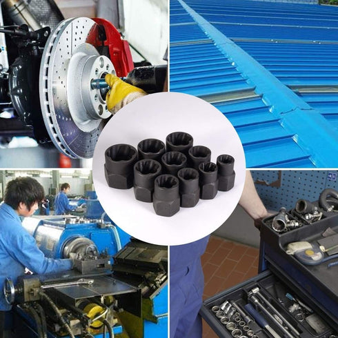 10 Pcs Impact Bolt & Nut Remover Set, Bolt Screw Extractor Set, Nut Remover Tool with Aluminium Storage Case for Removing Damaged Frozen Rusted Ro...