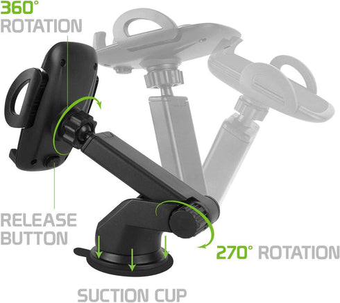 Cellet Telescoping Arm Car Phone Holder – Adjustable Dashboard & Windshield Mount for Smartphones...