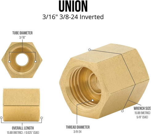 4LIFETIMELINES 12 Piece 3/16 (3/8-24 Inverted) Brake Line Fittings & Unions (12 Fittings, 8 Fittings, 4 Unions)...