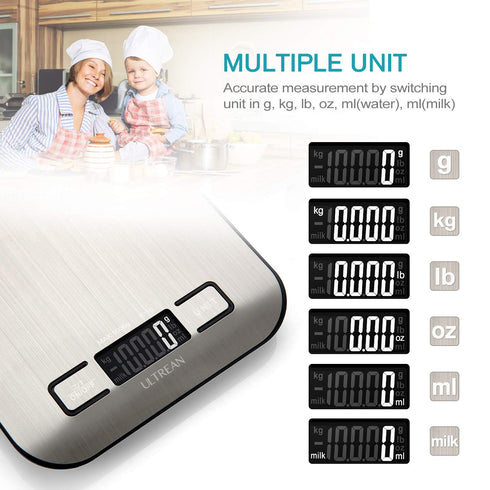 Ultrean Food Scale, Digital Kitchen Scale Weight Grams and Ounces for Baking Cooking and Meal Prep, 6 Units with Tare Function, 11lb (Batteries In...