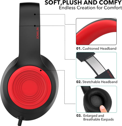 A8 Over-Ear Headphones with Microphone, Lightweight Folding Stereo Bass Headphones with 1.5M No-Tangle Cord, Portable Wired Headphones for Smartph...