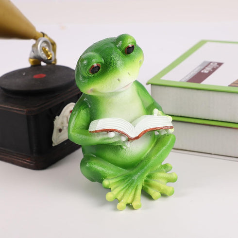 Frog Statue,Resin Decor,Fairy Garden Outdoor Decoration,Frog Reading Book Figurine,Crafts for Home Office Bathroom...