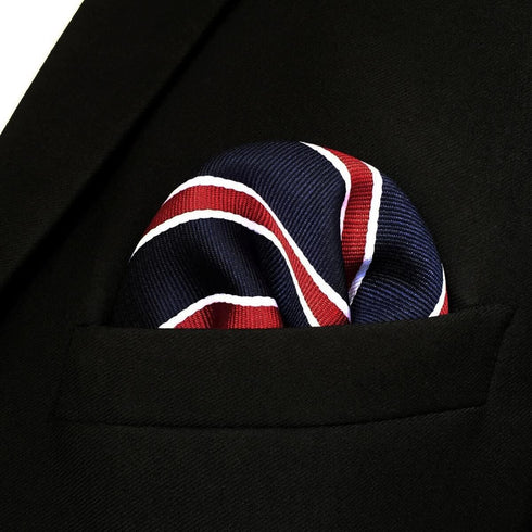 S&W SHLAX&WING Striped Pocket Square for Mens Suit Jacket Blue and Red...