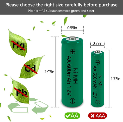 Rechargeable AA Batteries NIMH 600mAh 1.2V Double A Rechargeable Battery for Solar Garden Lawn Landscaping Light, 8 Pack, Blue...