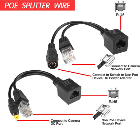 Passive PoE Injector 6 Pairs PoE Splitter Kit Passive PoE Injector and PoE Splitter Kit with 5.5x2.1 mm DC Connector RJ45 Power Over Ethernet...