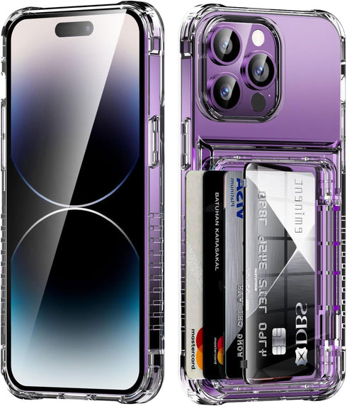 for iPhone 14 Pro Max Case Wallet Clear Protective Phone Case with Credit Card Holder Heavy Duty Protection Shockproof Anti-Scratch Anti-Yellow Co...