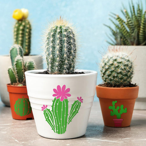 Zonon 12 Pcs Cactus Stencil for Crafts Reusable 8 Inch Summer Cacti Stencil Painting on Wood, Tropical Succulent DIY Art Template for Canvas Noteb...