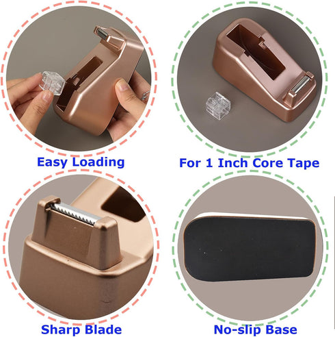 Small Desk Tape Dispenser Heavy Duty Cute Desktop Tape Dispenser with Weighted Non-Skid Base Suitable for 1 Inch Core Tape (Silver)...
