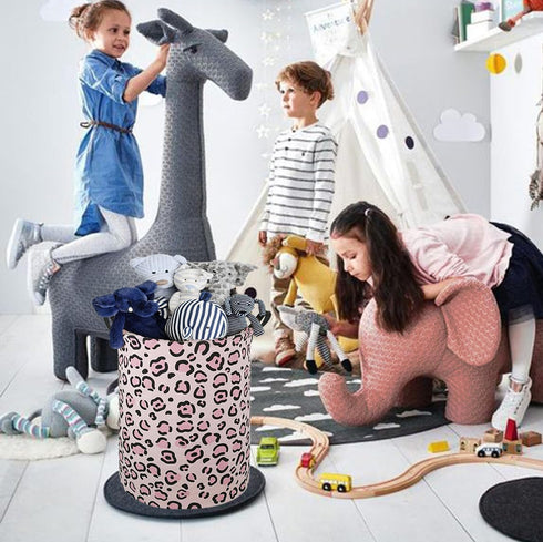 19.7 Inches Large Laundry Basket Waterproof Round Cotton Linen Collapsible Storage bin with Handles for Hamper Kids Room,Toy Storage(Leopard print...