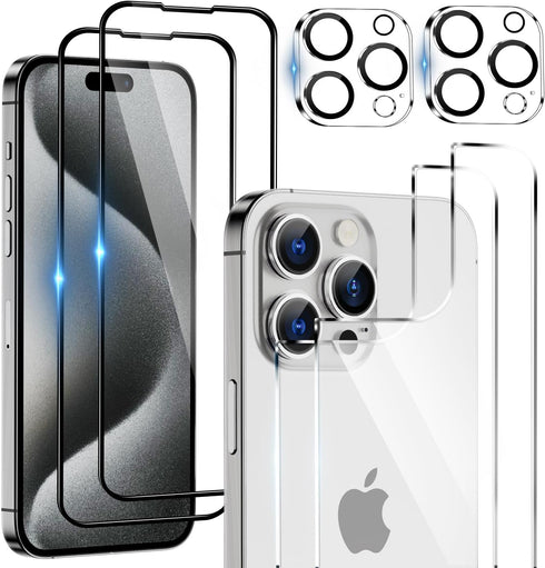 [6 in 1 for iPhone 15 Pro Max Screen Protector, 2 Pack iPhone 15 Pro Max Back Screen Protector with 2 Pack Camera Lens Protector and Front Screen ...