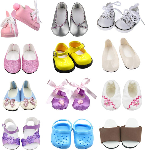 SOTOGO 12 Pairs of 18 Inch Doll Shoes Fits for American 18 Inch Doll Include Sandals Leather Shoes Ballet Shoes...