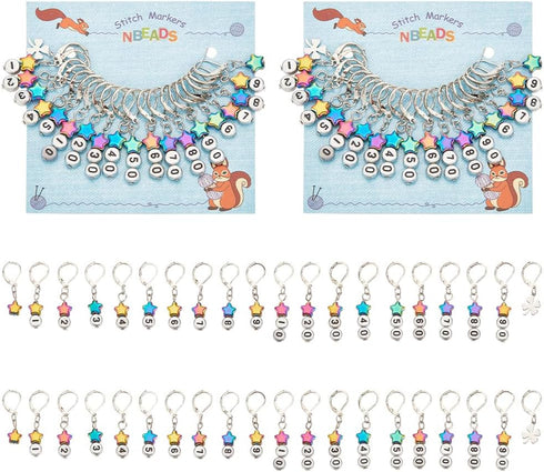 NBEADS 40 Pcs Star Number Stitch Markers, Mixed Material Crochet Stitch Marker Removable Leverback Hook Locking Stitch Marker for Knitting Weaving...