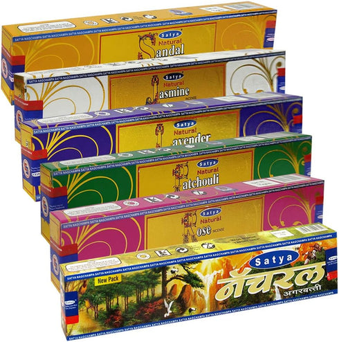 Satya Incense Sticks Variety Pack #1 and Incense Stick Holder Bundle with 6 Natural Series Fragrances...