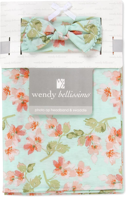 Wendy Bellissimo Super Soft Swaddle Receiving Blanket (35x40) with Hat or Headband for Baby Boy or Baby Girl (Aqua)...