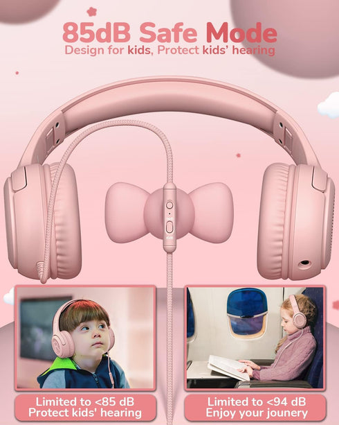 Kids Headphones with Microphone Foldable Stereo Tangle-Free 3.5mm Jack Wired Cord On-Ear Headset for Children/Teens/Boys/Girls/Smartphones/School/...