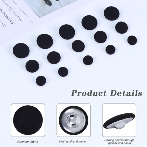 Fabric Cloth Covered with Metal Shank Round Buttons for Jacket Coat Blouse Jeans Dress Suits Bridal Gowns Sewing Buttons,20PCS (15mm, Black)...