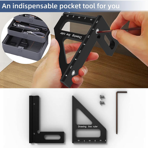 HFM 3D Multi-Angle Woodworking Square Measuring Ruler,45/90 Degree Aluminum Alloy Measuring Protractor High Precision Layout Measuring Tool for En...