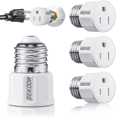E26/ E27 3 Prong Light Bulb Socket Adapter, Polarized Light Socket Outlet, Light Socket to Plug Adapter Socket Converter, Light Bulb Plug Adapter ...