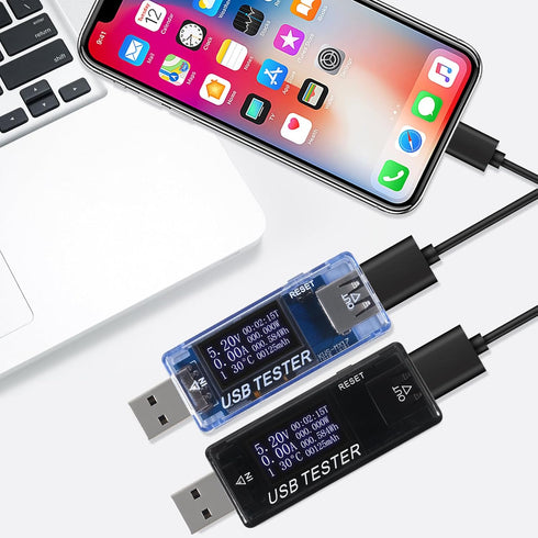 2pcs 8 in 1 USB Tester 10V 3A Voltage Current Tester Voltmeter Capacity Current Meter Digital Multimeter Current Tester Voltage Detector(Black+Blu...