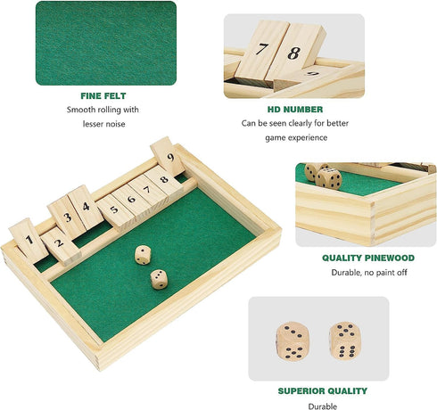 Wooden Shut The Box Game - Dice Game 2 Player,Board Game,Classics Tabletop Version,Popular Pub Game,math,travel for Kids #9...