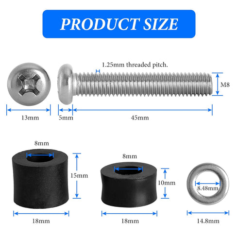 Belleone Wall Mounting Screws Bolts Fit for Samsung TV - M8 x 45mm with 25mm Long Spacers, Solid Screw Bolts Hardware, TV Mounting Bolts Compatibl...