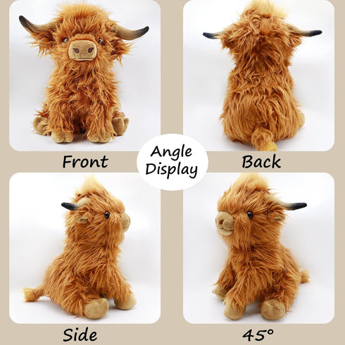 Highland Cows Stuffed Animal Scottish Highland Cows Plush Toy Cute Farm Plushie Christmas Birthday Present for Adults Boys Girls (Brown, 11 in)...
