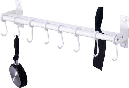 Dseap Pot Rack - Pots and Pans Hanging Rack Rail with 8 Hooks, Double Bars, Pot Hangers for Kitchen, Wall Mounted, White...