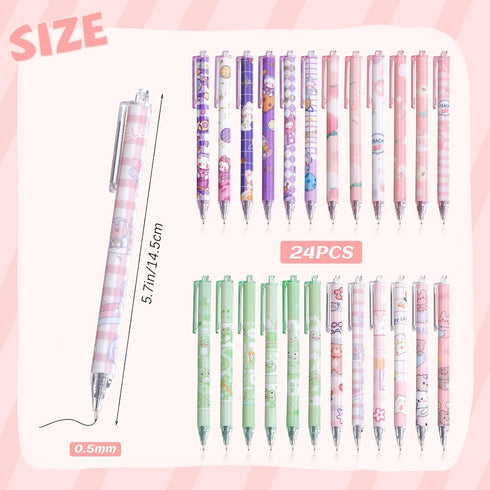 24Pcs Kawaii Gel Ink Pens, 0.5mm Black Ink Retractable Gel Pens, Fine Point Aesthetic Pens, Cute Office School Supplies for Kids Girl Women Writin...