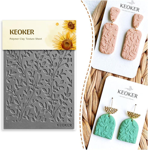 Keoker Polymer Clay Texture Sheets, Clay Texture Mat for Making Earrings Jewerly, Polymer Clay Texture Silicone Mat (No. 9 leaf)...