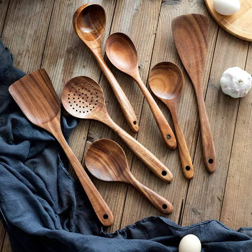 Teak Kitchen Utensils,Wooden Spatula Turner Kitchenware Nonstick Pan Cookware Natural Utensils Handcrafted Cutlery Tool (Brown)...