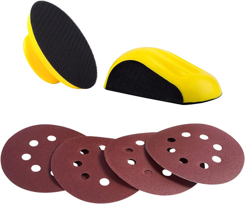 Hook and Loop Hand Sanding Block 5 Inch Mouse and Round Sanding Holder 2 PCS Hand Sanding Pad for Woodworking Hook Backing Sandpaper Holder for Fu...