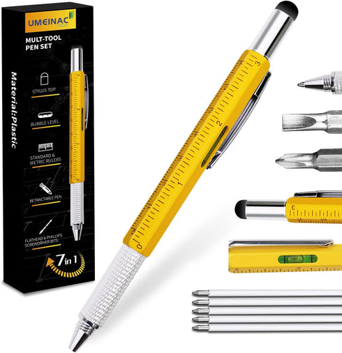 UMEINAC Multitool Pen, 7 in 1 Multitool Tech Tool Pen for Men, Construction Tools Gadget Stocking Stuffers Gifts for Dad Husband Father - Yellow...