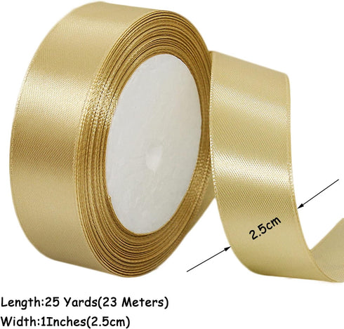 Gold Ribbon 1 Inch x 25 Yards, Satin Fabric Silk Ribbon for Gift Wrapping, Bows Making, Floral Bouquets, Wreaths, DIY Handicrafts, Sewing Projects...