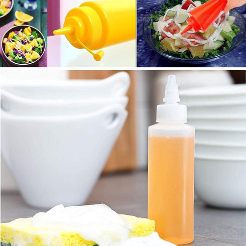 24 Pack 6oz Plastic Squeeze Bottles with Red Tip Caps and Measurement, Leak Proof Refillable Plastic Squeeze Condiment Bottles Container for BBQ, ...