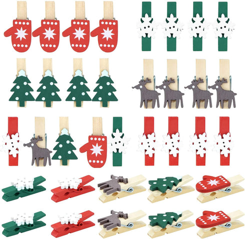 100pcs Christmas Wood Clips Xmas Tree Snowflake Elk Gloves Clothespins DIY Photo Pegs Hanging Clips for Party Favors Home School Art Craft Decor...