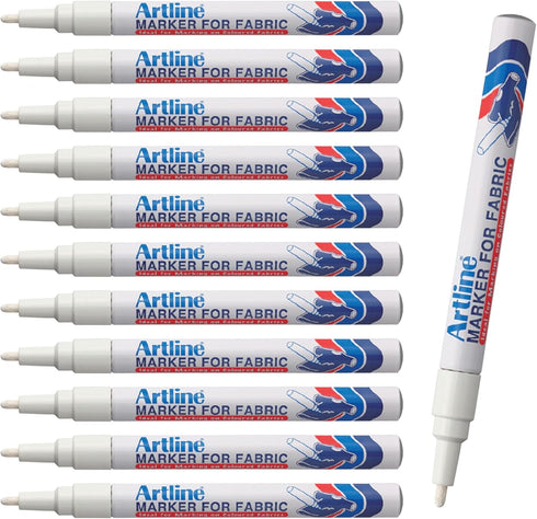 Artline Fabric Markers Permanent For Clothes, High Density Instant Dry Ink for Bright Clothing & Labels, Fabric Marker with 1.2 mm Fine Tip, White...