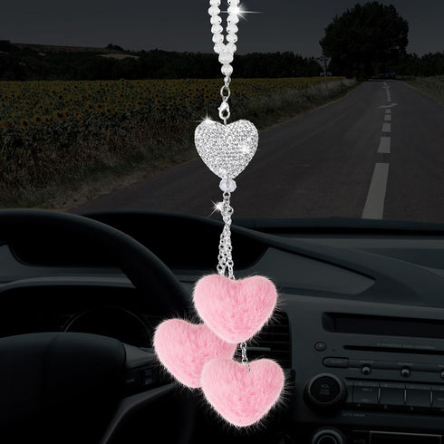 Frienda Bling Heart Diamond Car Accessories for Women, Crystal Car Rear View Mirror Charms Car Decoration Valentine's Day Gifts Lucky Hanging Inte...