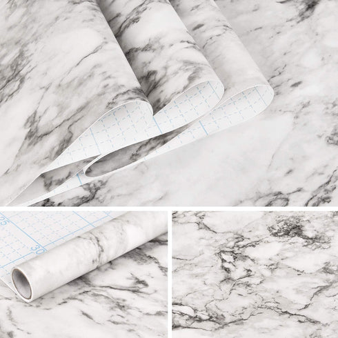 Mecpar Marble Wallpaper 17.7" x 118" Marble Contact Paper Peel and Stick Wallpaper Grey White Marble Wallpaper Self Adhesive Waterproof Wallpaper ...