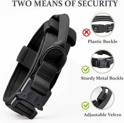 Tactical Dog Collar, Adjustable Military Training Nylon Dog Collar with Control Handle and Heavy Quick-Release Metal Buckle for Small Medium Large...