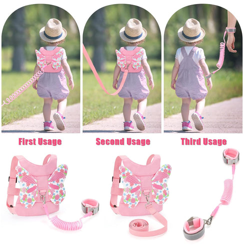 Toddlers Leash + Anti Lost Wrist Link Child Kids Safety Harness Kids Walking Wristband Assistant Strap Belt for Girl Pink Christmas Gift...