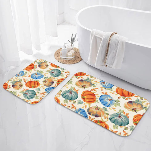 ArtSocket Pumpkins Bathroom Rugs and Mats Sets 2 Piece, Maple Leaves Autumn Bathroom Rugs Non Slip, Fall Orange Absorbent Microfiber Memory Foam B...