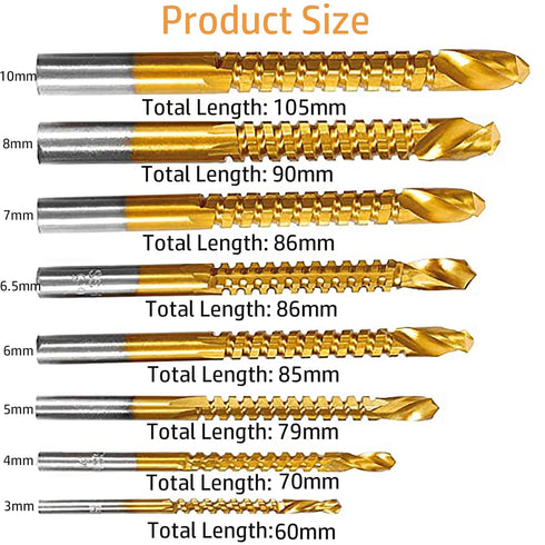 YUENTOEN Twist Drill Bits - 8Pcs Serrated Drill Bit Set, Titanium Coated HSS Sharp 3-10mm Carpenter Hacksaw Drill Bit Spiral Saw Drill Bit for Woo...