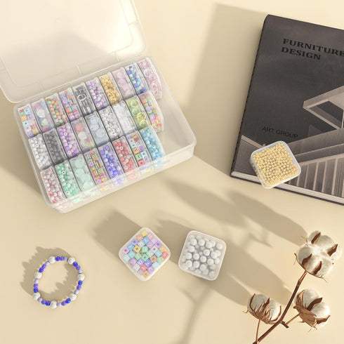 Mathtoxyz Bead Organizer Box, 31Pcs Small Bead Organizers and Storage Plastic Cases Mini Clear Bead Storage Containers Boxes with Hinged Lid and R...