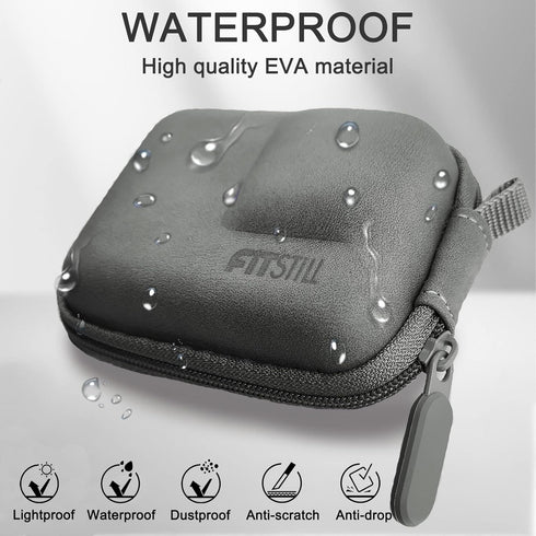 FiTSTILL Grey PU Mini Carrying Case for Go Pro Hero 12/11/10/9/8/7/(2018)/6/5 Black,Hard Shell Travel Storage Case for DJI Osmo Action,AKASO,Campa...